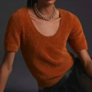 Maeve Scoop Neck Short Sleeve Eyelash Cedar Rust Sweater Tee size Small